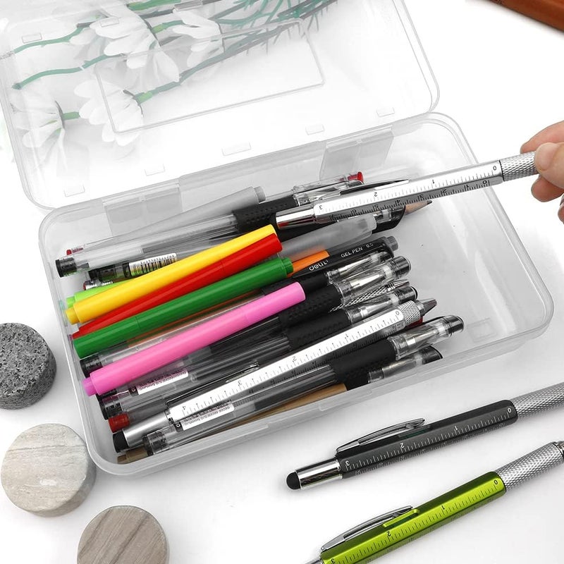 BOEIAC Pencil Box, Large Capacity Pencil Case,1 Pack Plastic Pencil Case Boxes, Clear Crayon Box with Snap-tight Lid Stackable Design, Hard Pencil Case,Supply Boxes for Office Supplies, White - Image 5